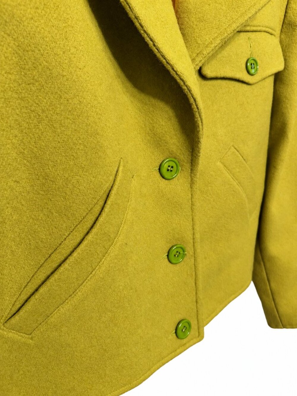 Copper Key Vintage Chartreuse 100% Wool Cropped Button Front Jacket - Picture 3 of 10